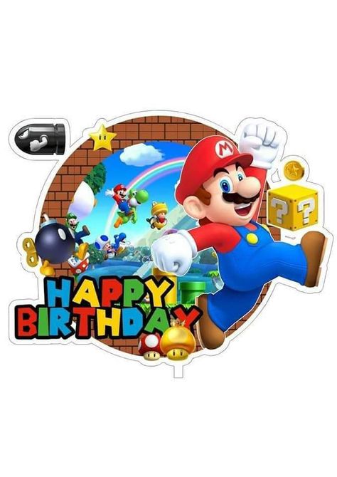 Super Mario Topper, Super Mario Happy Birthday, Super Mario Cake Topper, Super Mario 5, Mario Brothers Birthday Party, Mario Bros Cake, Super Mario Bros Birthday Party, Super Mario Cake, Super Mario Coloring Pages