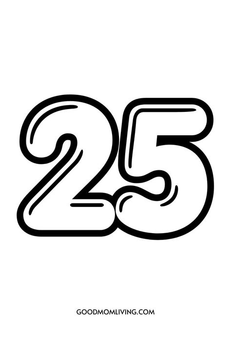 Bubble Number 25 Free Number Printables, Stencil Free Printable, Numbers Free Printable, Graffiti Numbers, Numbers Drawing, 25 Aesthetic, Bubble Numbers, Free Printable Numbers, Number Fonts