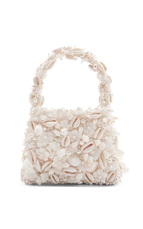 Shell Bag By Clio Peppiatt | Moda Operandi Seashell Bag, Clio Peppiatt, Medieval Tapestry, Shell Bag, Embellished Bags, Pearl Bag, Floral Shift Dress, Amethyst Color, Bridal Look