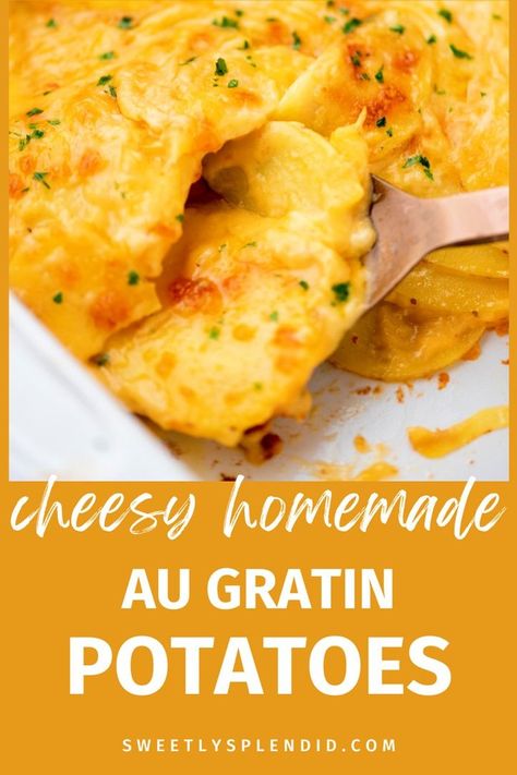 Homemade Au Gratin Potatoes Easy, Potatoes Easy Recipes, Oven Cheesy Potatoes, Homemade Au Gratin Potatoes, Cheesy Au Gratin Potatoes, Au Gratin Potatoes Easy, Cheesy Potato Gratin, Potato Gratin Recipe, Cheesy Potatoes Recipe