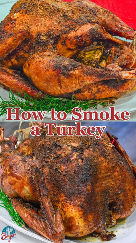 This Thanksgiving, take your turkey to the next level with brining and smoking. Brining keeps the meat incredibly moist and seasoned while smoking infuses it with a delicious smoky flavor. If you're ready to elevate your turkey game and impress your guests with a moist and flavorful bird, then brining and smoking the turkey is the way to go. Follow these simple steps for the best smoked turkey recipe you've ever tasted! #smoker #biggreenegg #thanksgiving #turkey Slow Cooker Whole Turkey, Smoked Turkey Brine, Smoked Whole Turkey, Turkey Smoked, Baked Turkey Wings, Whole Turkey Recipes, I Heart Recipes, Turkey Brine Recipes, Smoked Turkey Recipes