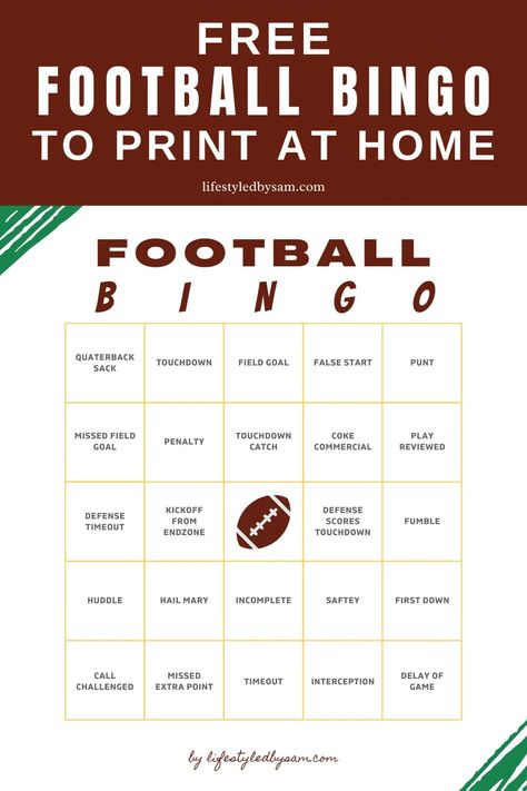 Free Football Bingo Cards To Print At Home For Football Sunday & Super Bowl {Super Bowl Printables}. Score a touchdown with these free printable football bingo cards at your next football party. There are 10 different cards with 40 different football terms. Print them on regular 8.5×11 paper or card stock for more durable cards. Mark spaces using bingo stamps or M&Ms. Super Bowl Party Games Free Printables, Super Bowl Printables, Football Party Desserts, Super Bowl Bingo Cards, Football Party Food Appetizers, Football Bingo, Super Bowl Bingo, Bingo Cards To Print, Football Printables