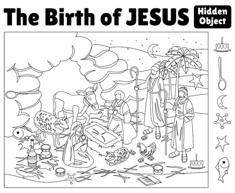 Printable Bible Hidden Object Puzzles Bible Hidden Pictures Printables Free, I Spy Bible Printables For Kids Free, Christmas Hidden Pictures, Nativity Puzzle, Bible Activity Sheets, Hidden Pictures Printables, Hidden Object Puzzles, Biblical Stories, Hidden Object Game