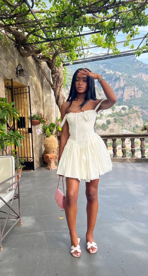 Haile Rose. Fashion. Feminine. Travel. Classy Sundress Summer Outfits, Flowy Dress Black Woman, Tan Heels Outfit Dressy, Vineyard Outfit Black Women, Short Sundress Outfits, European Summer Outfits Black Women, Backyard Bbq Outfit Ideas Summer, Brunch Birthday Outfit, Summer Bday Outfit