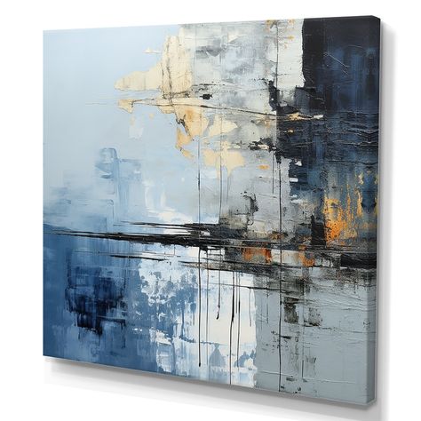 Designart "Grey And Blue Abstract Lake Painting" River Wall Art Canvas - Bed Bath & Beyond - 39976619 Giclee Print Abstract, Painting River, Abstract Paintings On Canvas, Landscape Oil Paintings, Abstract Wall Painting, Grey Abstract Art, Acrylic Art Projects, Oil Abstract, Lake Painting