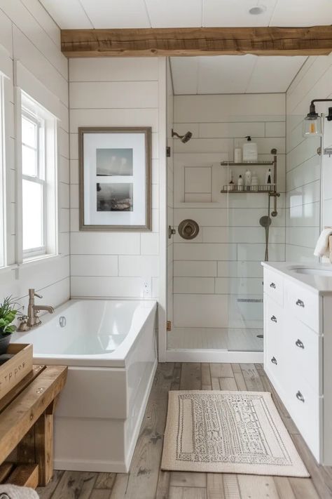 Charming Farmhouse Bathroom Inspiration: Transform Your Space Today. | VIVA Farmhouse Bathroom Inspiration, Farmhouse Bathroom Ideas, Rustic Farmhouse Bathroom, Farmhouse Bathroom Design, Coastal Farmhouse Decor, Easy Decor, Charming Farmhouse, Modern Farmhouse Bathroom, Rustic Retreat