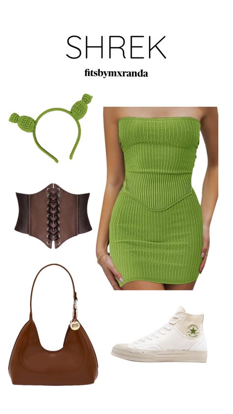 SHREK COSTUME INSPO #outfitinspo #halloween #halloweeninspo #costume Shrek Dress, Fiona Costume, Shrek Costumes, Rave Halloween Costumes, Shrek Costume, Horror Halloween Costumes, Spirit Week Outfits, Halloween Coustumes, Duo Halloween Costumes