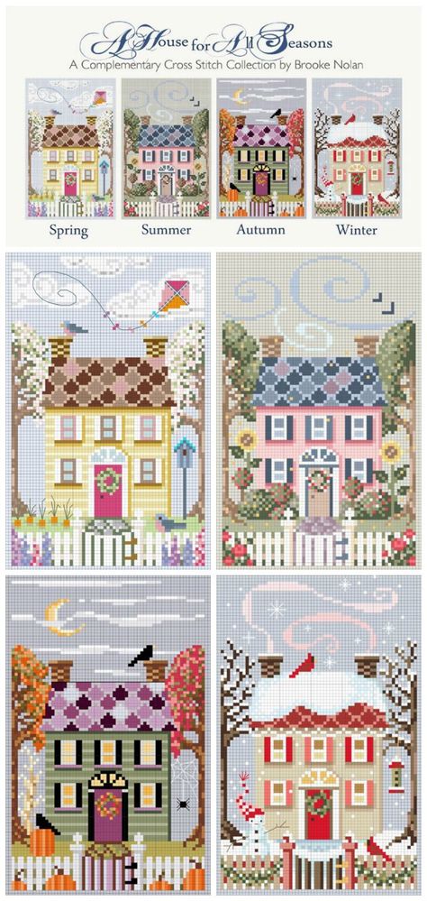 Free cross stitch patterns. http://www.bjcraftsupplies.com/sewing/menu-embroidery.asp Stitching With The Housewives Free Patterns, Counted Cross Stitch Patterns Free Printable, Seasons Cross Stitch Patterns, Free Printable Cross Stitch Patterns, Cross Stitch Houses, House Embroidery Pattern, Houses Embroidery, Sampler Cross Stitch Patterns, Seasons Cross Stitch