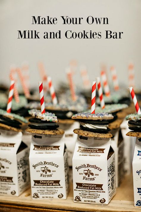 How To Serve Milk At A Party, Milk And Cookies Christmas Party, Cookies And Milk Bar Display, Cookie Bar Birthday Party, Milk And Cookie Station, Cookies And Milk Party Favors, Wedding Milk And Cookies, Milk And Cookie 1st Birthday, Milk And Cookies Wedding Bar