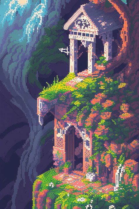 Pixel Art Inspiration, Pixel Fantasy Art, Detailed Pixel Art, Castle Pixel Art, Pixel Nature Wallpaper, Pixel Art Landscape Wallpaper, Fantasy Pixel Art, Pickle Art, Pixel Art Styles