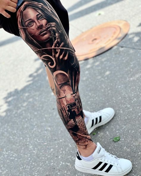 Leg Sleeve Ideas, Leg Tattoo Sleeve, Tattoos Woman, Christian Sleeve Tattoo, Full Leg Tattoos, Tattoo Templates, Skeleton Hand Tattoo, Back Of Shoulder Tattoo, Leg Tattoo Men