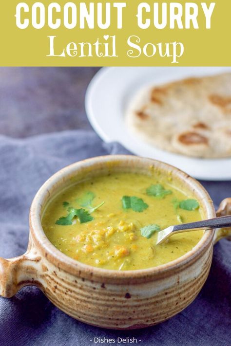 Coconut curry lentil soup, anyone? Say hello to your new favorite winter soup recipe. Made with pantry staples like coconut milk, lentils, chicken broth, and garam masala, this cozy and flavorful dish guarantees to satisfy a crowd. #coconutcurrysoup #vegandinnerrecipes #coconutcurrylentilsoup #vegansouprecipes Coconut Lentil Curry Soup, Lentils With Coconut Milk, Lentils Chicken, Lentil Soup With Coconut Milk, Coconut Curry Lentil Soup, Curry Lentil Soup, Curried Squash Soup, Coconut Lentil Soup, Moroccan Lentil Soup