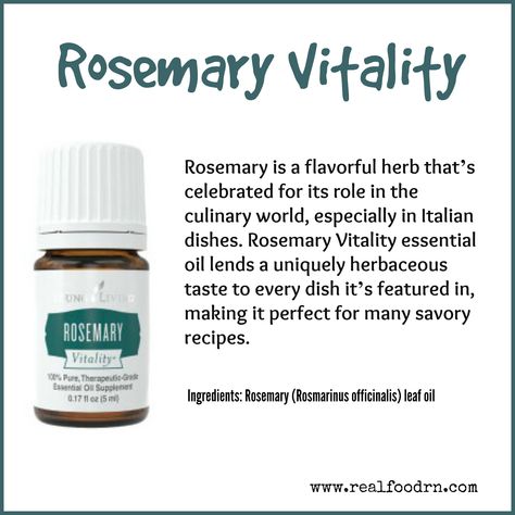 Rosemary Vitality - Lends a uniquely herbaceous taste to every dish it’s featured in, making it perfect for many savory recipes. #rosemaryvitality #essentialoil #youngliving Young Living Rosemary, Young Living Recipes, Rosemary Recipes, Ningxia Red, Rosemary Essential Oil, Simmer Pot, Young Living Essential Oils Recipes, Essential Oils Gifts, Savoury Recipes