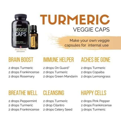 Turmeric Veggie Caps recipes Roman Chamomile Essential Oil, Copaiba Essential Oil, Turmeric Essential Oil, Benefits Of Turmeric, Oregano Essential Oil, Turmeric Oil, Doterra Essential Oils Recipes, Clary Sage Essential Oil, Ginger Essential Oil