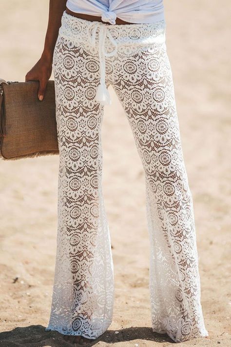 Cover Up Pants, Screen Window, Beach Crochet, Bohemian Pants, Casual Summer Pants, Crochet Pants, Casual Pants Style, White Boho Dress, Lace Pants