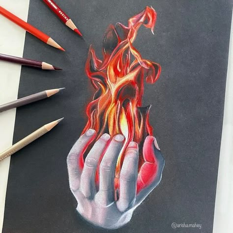 Color Pencil Drawing Realistic Prismacolor Drawings, Prismacolor Drawing, Pencil Inspiration, Fire Drawing, A5 Book, Fire Color, Prismacolor Art, Black Paper Drawing, Eyes Artwork