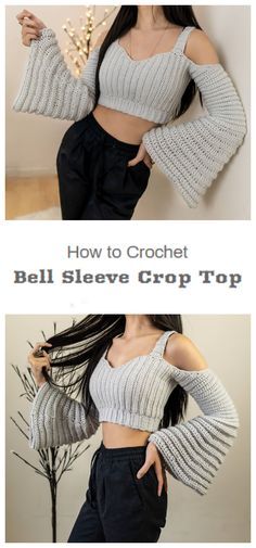 Crochet Crop Top Outfit, Crochet Bell, Crochet Bell Sleeve, Crochet Top Outfit, Bell Sleeve Crop Top, Crop Top Pattern, Crochet Crop Top Pattern, Mode Crochet, Stylish Crochet