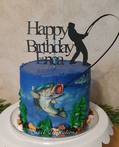 Fishing Themed Birthday Cake For Men, Fish Themed Cake For Men, Diy Fishing Cakes For Men, Birthday Cake For Fisherman, Fishing Cake Ideas For Men, Bass Birthday Cake, Simple Fishing Cake, Fishing Cakes For Men Fisherman, Fish Cakes Birthday