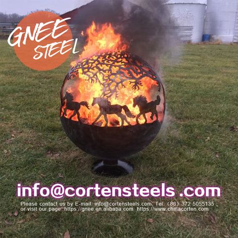 Fire Pit Sphere, Fire Pit Video, Fire Pit Gallery, Fire Pit With Rocks, Outside Fire Pits, Fire Pit Materials, Large Fire Pit, Outdoor Fire Pit Designs, Modern Fire Pit