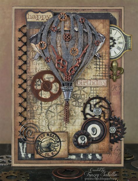 Grungy Steampunk Card for Leaky Shed Studio - Scrapbook.com Shed Studio, Steampunk Mixed Media Art, Steampunk Cards, Steampunk Mixed Media, Mens Cards, Album Tutorial, Guy Cards, Steampunk Crafts, Men's Cards