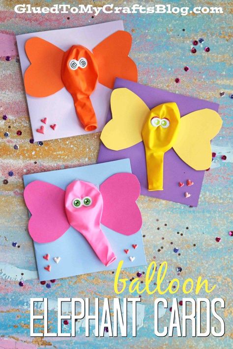 Silly and simple balloon elephant cards! A great craft for kids this summer! Balloon Elephant, Elephant Cards, Its A Boy Balloons, Diy Balloon, Crafts For Boys, Kraf Diy, Balloon Diy, Card Tutorial, Craft Art