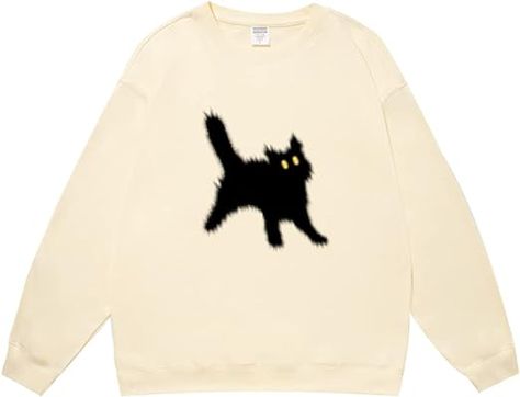 #affiliate Kawaii Casual, Basic Aesthetic, Sweatshirt Street Style, Sweatshirts Oversized, Cute Cat Pattern, Fall Pullover, Fall Tops, Junior Fashion, Oversize Casual