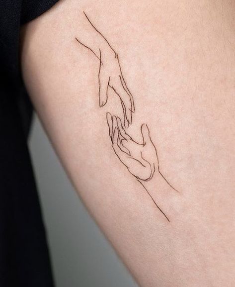 Intertwined Hands Tattoo, Hand Holding Hand Tattoo, Heart In Hands Tattoo, Tatoos Of Hands, Cupped Hands Tattoo, Tattoos Hands Touching, Tattoo Of Hands Reaching, Physical Touch Tattoo, Tattoo Two Hands