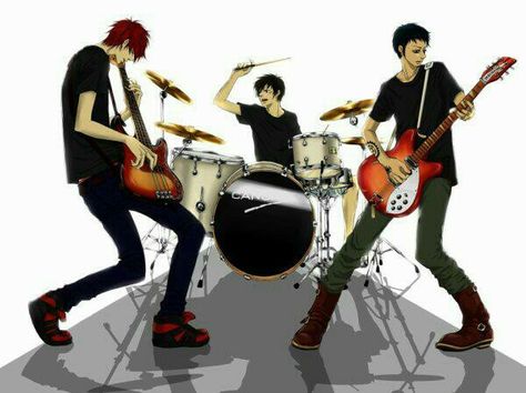 Law, Kid, Luffy, rock band, cool, playing, electric guitar, drum set; One Piece Luffy Law Kid, One Piece Music, Drum Drawing, Drum Band, Band Au, Midwest Emo, Eustass Kid, Manga Cartoon, Anime Nerd