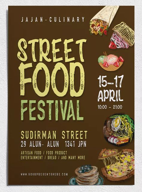 Food Festival Flyer Template PSD - A4 Format / 8.27" x 11.69". Download Food Festival Poster Illustration, Poster Food Festival, Food Festival Design, Food Festivals Event, Fast Food Truck, Food Festival Poster, Street Food Design, Lau Lau, Banner Inspiration