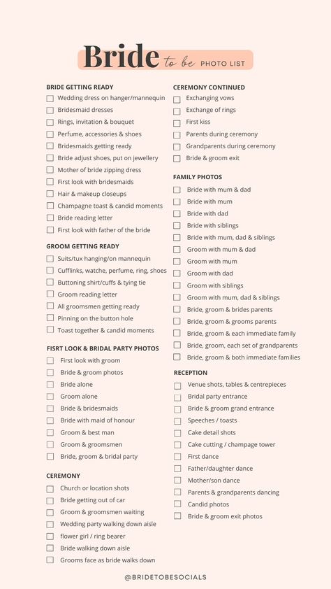 Ultimate Wedding Photography Checklist, Type A Bride, Wedding To Do, Wedding Shot List For Photographer, Wedding Photography Shot List, Wedding Photo Checklist, Wedding Planning List, Wedding Photo List, Wedding Shot List