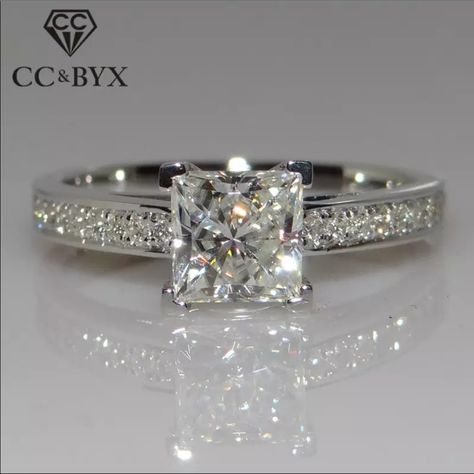 925 Sterling Silver 100% New Product Offers Welcome Simple Diamond Ring, Princess Diamond Ring, Gorgeous Rings, Princess Ring, Simple Diamonds, Bridal Wedding Rings, Bridal Engagement Rings, Silver Wedding Rings, Zircon Ring