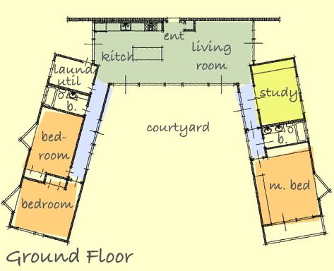 0518 The U House U Shaped House Plans, U Shaped Houses, Pool House Plans, Shipping Container House Plans, Courtyard House Plans, Building A Container Home, Modern Style House Plans, Container House Plans, Casa Container