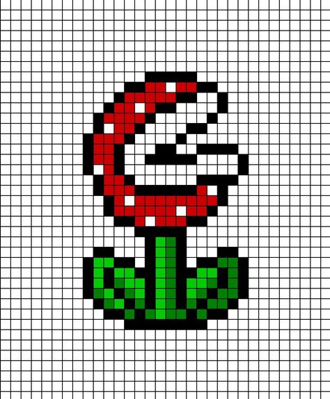 A pixel art template of the Piranha Plant from the Mario series. Pixel Art Pattern Mario, Mario Pixel Art Grid, Mario Kart Pixel Art, Pixel Art Mario Bros, Pixel Art Ideas Simple, Nintendo Cross Stitch, Plant Pixel Art, Nintendo Pixel Art, 8bit Mario