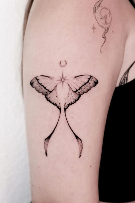 Moth Tattoos Ideas, Luna Moth Moon Tattoo, Half Moth Half Butterfly Tattoo, Luna Moth Tattoo Simple, Moth Wing Tattoo, Luna Moth Sternum Tattoo, Tattoo Luna Moth, Sternum Tattoo Moth, Tattoo Ideas Butterflies