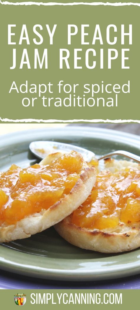 Easy Peach Jam Recipe, Spiced Peach Jam, Low Sugar Jam, Peach Jam Recipe, Peach Jam, Hot Pack, Jam And Jelly, Jam Recipe, Jelly Recipes