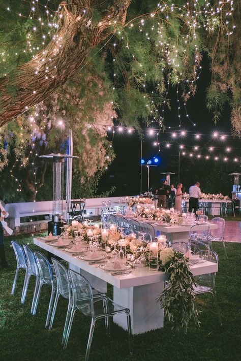 twinkle light and bistro light lit garden reception Garden Engagment Decoration, Engagement Decorations At Garden, Garden Engagement Decoration, Garden Engagement Party Decorations, Engagement Event Decoration, Engagement Party Garden, Garden Reception Wedding, Engagement Concept, Garden Engagement Party