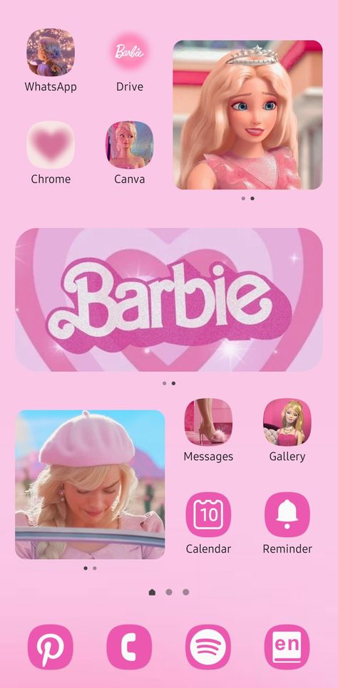 Barbie Phone Layout, Barbie Widget Aesthetic, Barbie Phone Theme, Barbie Home Screen, Barbie Layout, Android Phone Theme, Barbie Phone, Calendar Reminder, Phone Decor