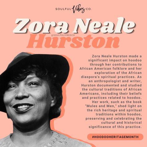 During Hoodoo Heritage Month, we must recognize Zora Neale Hurston's important contributions to the hoodoo community. Hurston, a prominent figure, extensively researched and documented African American folklore, including hoodoo practices. Her influential works, like "Mules and Men" and "Hoodoo in America," reveal the cultural heritage and spiritual traditions of African Americans. #HoodooHeritageMonth #ZoraNealeHurston #hoodoo #AfricanAmericanFolklore African American Folklore, Hoodoo Heritage Month, Hoodoo History, Black Spirituality, American Folklore, Hoodoo Magic, Man Shed, Zora Neale Hurston, Black Heritage