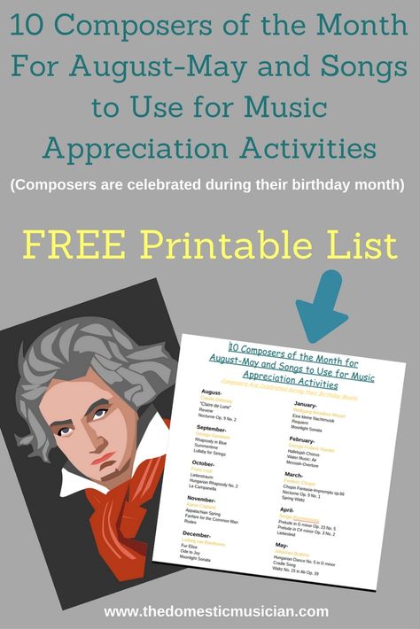 Music Appreciation For Middle School, Composer Of The Month, Appreciation Activities, Piano Lessons For Kids, Composer Study, Music Teaching Ideas, Online Piano Lessons, Music Teaching Resources, Listening Activities