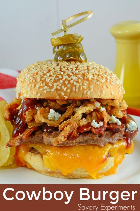 Cowboy Burger Recipe, Habanero Pickles, Keto Burgers, Western Burgers, Fun Sandwiches, Thick Bacon, Cowboy Burger, Gourmet Burgers Recipes, Burger Sides