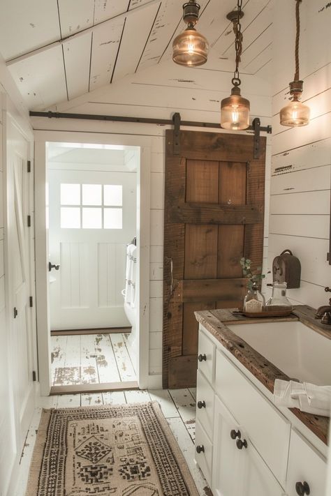 12 Rustic Farmhouse Bathroom Ideas: Embrace Country Charm - My Decor Inspo Farmhouse Interior Design Bathroom, Country Farmhouse Bathroom Ideas Rustic, Antique Bathroom Ideas Farmhouse Style, Country Home Bathroom, Country Farmhouse Aesthetic, Country Home Interiors, Country Style Bathroom, Country Farmhouse Bathroom, Barn Aesthetic