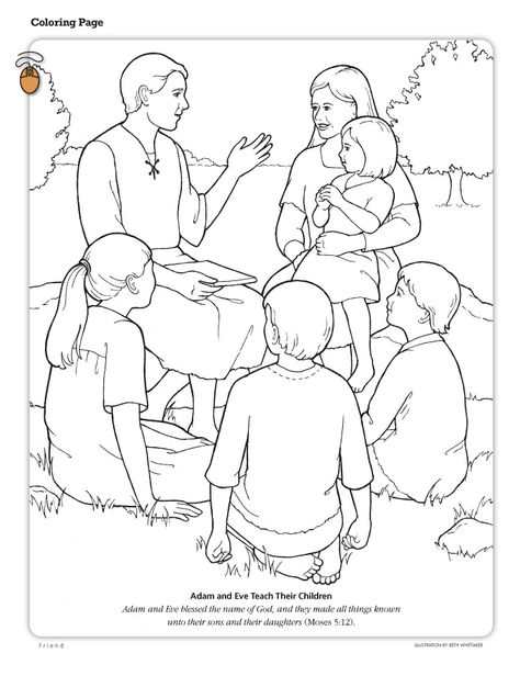 Adam and Eve teaching their children (LDS The Friend Magazine Coloring Page) Creation Coloring Pages, Lds Coloring Pages, Family Sketch, Family Coloring Pages, Human Figure Sketches, Bible Coloring Pages, Family Coloring, Easter Coloring Pages, Fall Coloring Pages