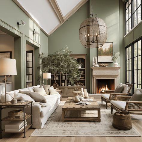 Salon vert : 17 idées déco pour créer une ambiance nature Green Color Palette Living Room, Salons Cottage, Green Room Colors, Sage Living Room, Front Room Decor, Living Room Wall Color, Small Apartment Interior, Latest Living Room Designs, House Furniture Design