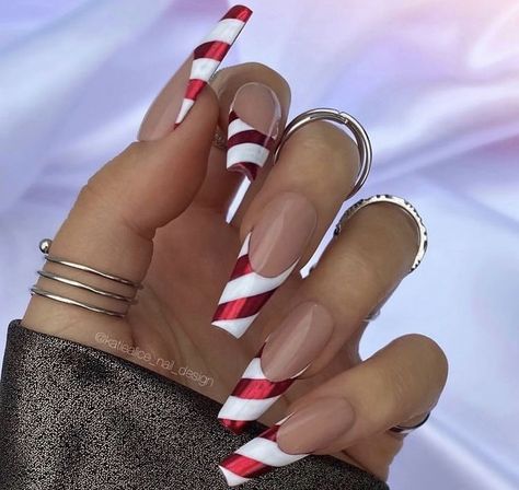 Candy Cane Nails, December Nails, Christmas Gel Nails, Christmas Nails Acrylic, Acrylic Coffin, Her Nails, Festival Nails, Xmas Nails, Christmas Nail Designs