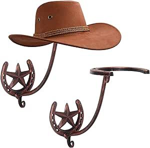 Kilarero Cowboy Hat Rack, 2 Pack Rustic Metal Cowboy Hat Holder with Hooks Horseshoe Cast Iron Hat Hanger for Wall Western Home Decor Storage and Display - Keeps Original Shape Cowboy Hat Holder, Metal Cowboy, Cowboy Hat Rack, Home Decor Storage, Western Home, Hat Hanger, Hat Holder, Shoe Ideas, Decor Storage