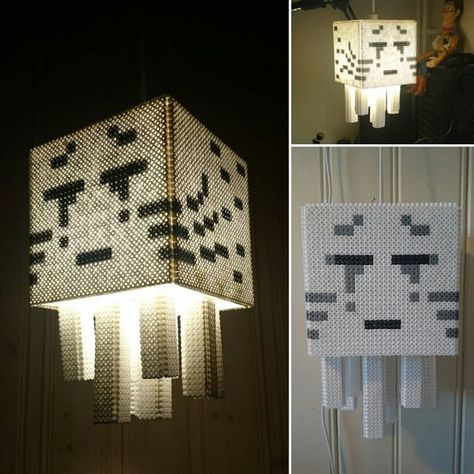 I really kinda want this Ghast lamp! What a great Minecraft DIY project using beads! Minecraft Room Decor, Minecraft Bedroom Decor, Boys Room Diy, Bedroom Ideas For Small Rooms Diy, Bedroom Ideas For Small Rooms, Diy Minecraft, Minecraft Bedroom, Minecraft Room, Minecraft Decorations