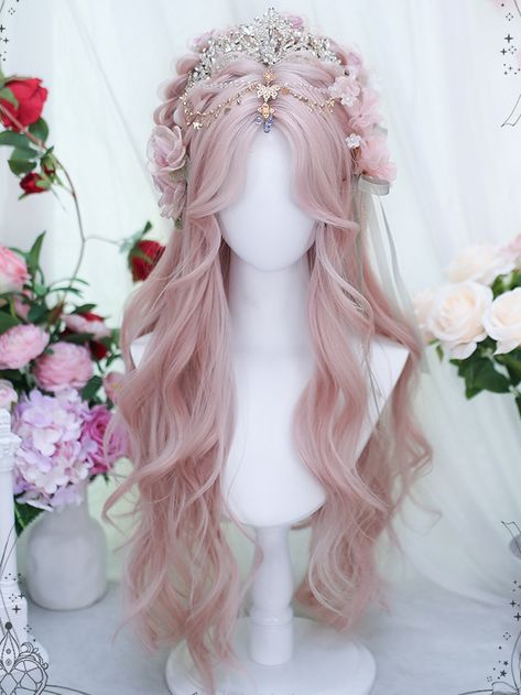 Get the perfect kawaii look with our pink synthetic wig! This long, wavy wig features trendy curtain bangs, adding a touch of cuteness to your style. Whether you're dressing up for a special occasion or just want to switch up your everyday look, this wig is a must-have.  Please note that this product includes only the wig, other accessories are not included.  Garment Size   	 		 			Size 			Free Size 		 		 			Hair Length 			70-75 Light Pink Hair Styles, Cute Hair For Brown Hair, Cute Hair Ideas For Homecoming, Hair Styles With Side Bangs, Pink Curtain Bangs, Long Wispy Bangs, Pink Hair Styles, Cute Accessories Aesthetic, Kawaii Hairstyle