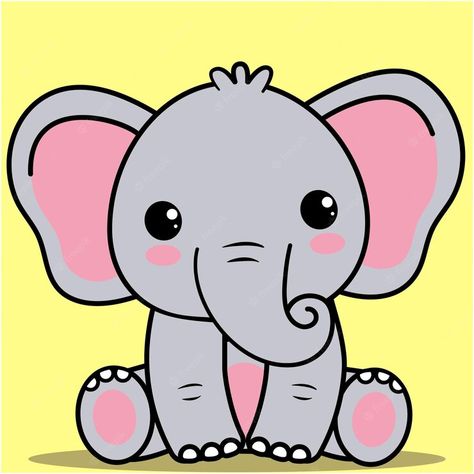 Premium Vector | Cute baby elephant, kawaii baby elephant sitting Cute Animated Elephant, Elephant Picture For Kids, Cute Elephants Drawings, Cartoon Elephant Painting, Cute Drawings Pictures, Kawaii Elephant Drawing, Elephant Doodle Simple, Elephant Simple Drawing, How To Draw Elephant