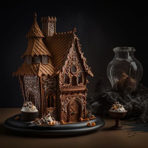 Tim Burton Gingerbread House, Witch Gingerbread House, Gingerbread Mansion, Gothic Dinner, Gingerbread House Pictures, Gingerbread Castle, Ginger House, Fake Food Props, Gingerbread House Designs