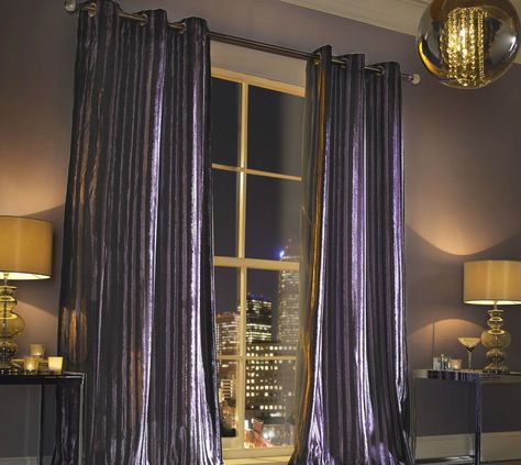 Kylie ready made curtains in amethyst #Glamorous #womaninbiz #bizitalk www.thecurtainbar.com Black Velvet Drapes, Gothic Home Decor Ideas, Curtains Uk, Velvet Drapes, Luxury Curtains, Luxury Bedding Sets, Black Curtains, Lined Curtains, Bedding Brands